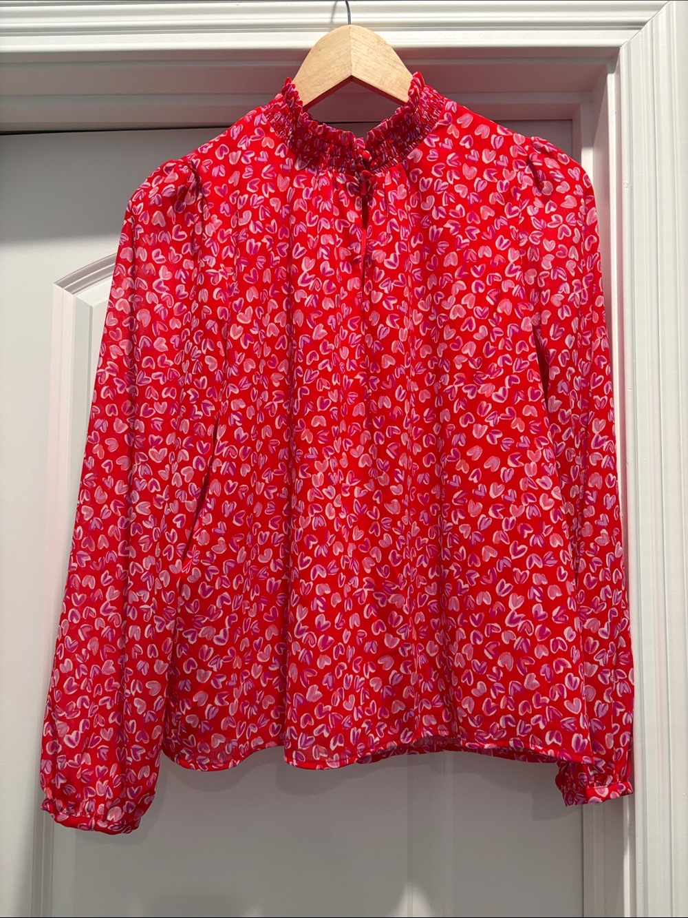 LAST CHANCE! J. Crew Factory Red Heart-Print Long-Sleeve Blouse